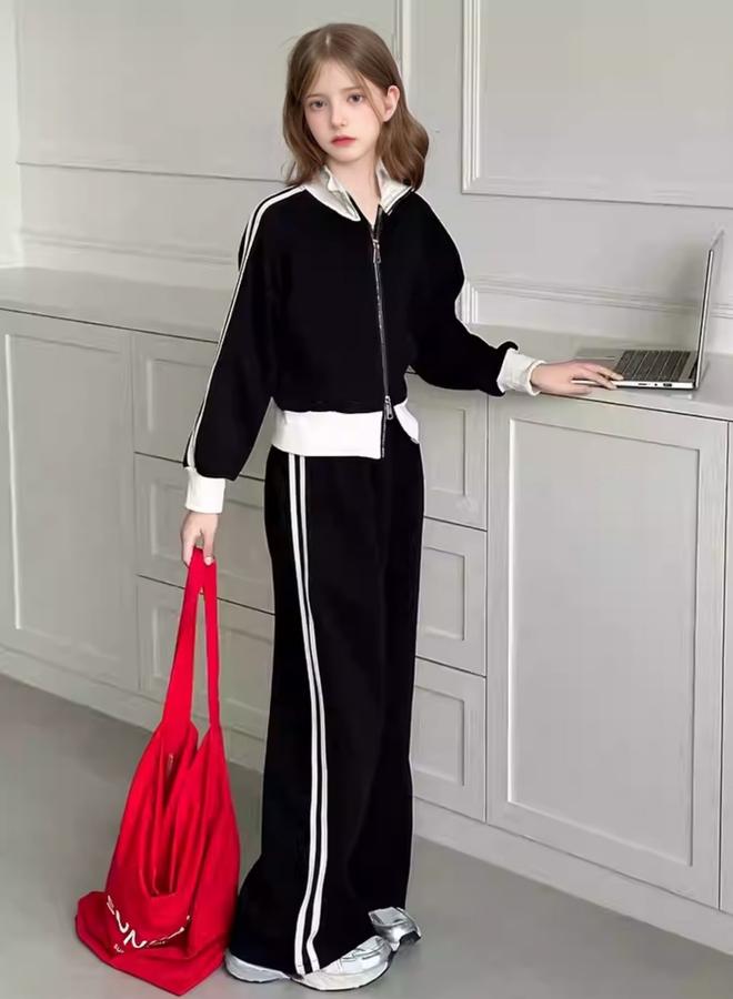 Take Two Girls Striped Zip Up Jacket And Wide Leg Pants Set - Image 3